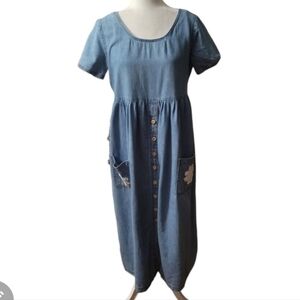 Rampage Denim Chambray Midi Dress Button Down Blue 90s Lightweight Made in USA M